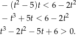  − (t2 − 5)t < 6− 2t2 3 2 − t + 5t < 6− 2t t3 − 2t2 − 5t+ 6 > 0. 