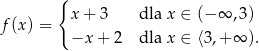  { x+ 3 dla x ∈ (− ∞ ,3) f(x ) = −x + 2 dla x ∈ ⟨3,+ ∞ ). 