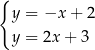 { y = −x + 2 y = 2x + 3 