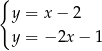 { y = x − 2 y = − 2x − 1 