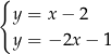 { y = x − 2 y = − 2x − 1 