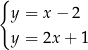 { y = x− 2 y = 2x + 1 