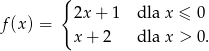  { 2x+ 1 dla x ≤ 0 f(x) = x+ 2 dla x > 0 . 